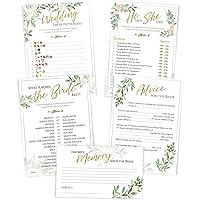 Bridal Shower Games (Set of 5 Activities for 50 Guests) - 5x7 Cards, Double-Sided, Floral Rustic Greenery Theme - Includes Marriage Advice Cards, Bridal Emoji - Wedding Shower Decorations Favors Party Supplies