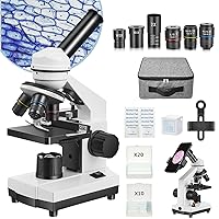 Microscope for Adults Kids Students, 40X-2000X Microscope for Beginners, Biological Microscope Kit with Phone Holder, 10pcs Specimen Slides, 20 Pcs Slides & 100pcs Coverslips, Storage Bag