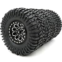 RC Soft 2.2 Tires Height 4.92'' / 125mm & Alloy 2.2 Wheels Rims Black, Heavy 2.2 Beadlock Wheels and Tires for RC Mud Crawler Gen8 Everest gen 7 Pro Axial Capra Wraith TRX4,(4-Pack)