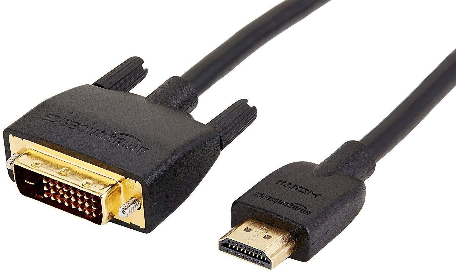 Amazon Basics HDMI to DVI Adapter Cable, Bi-Directional 1080p, Gold Plated, Black, 6 Feet, 1-Pack