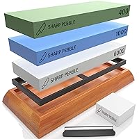 Sharp Pebble Extra Large Sharpening Stone Set - Whetstone Knife Sharpener Set - Grits 400/1000/6000 Waterstone, Flattening Stone & Angle Guide