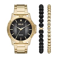 Relic by Fossil Men's Rylan Three-Hand Gold Stainless Steel Watch Gift Set with Bracelet Accessories (Model: ZR97003)