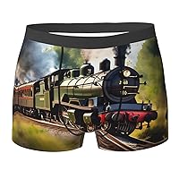 Steam Little Train Print Men's Boxer Briefs Underwear Trunks Stretch Athletic Underwear for Moisture Wicking