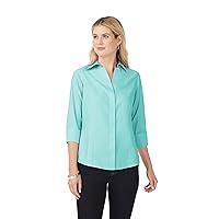 Foxcroft Women's Taylor 3/4 Sleeve with Fold-Back Cuff Solid Pinpoint Blouse