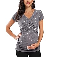 Glampunch Women's Maternity Nursing Tops Short Sleeve V Neck Breastfeeding Tee Shirts Pregnancy Tops