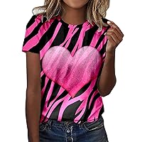 Womens Tops with Buttons Down The Back Women Casual Round Neck Short Sleeve T Shirt Funny Valentines Day Print