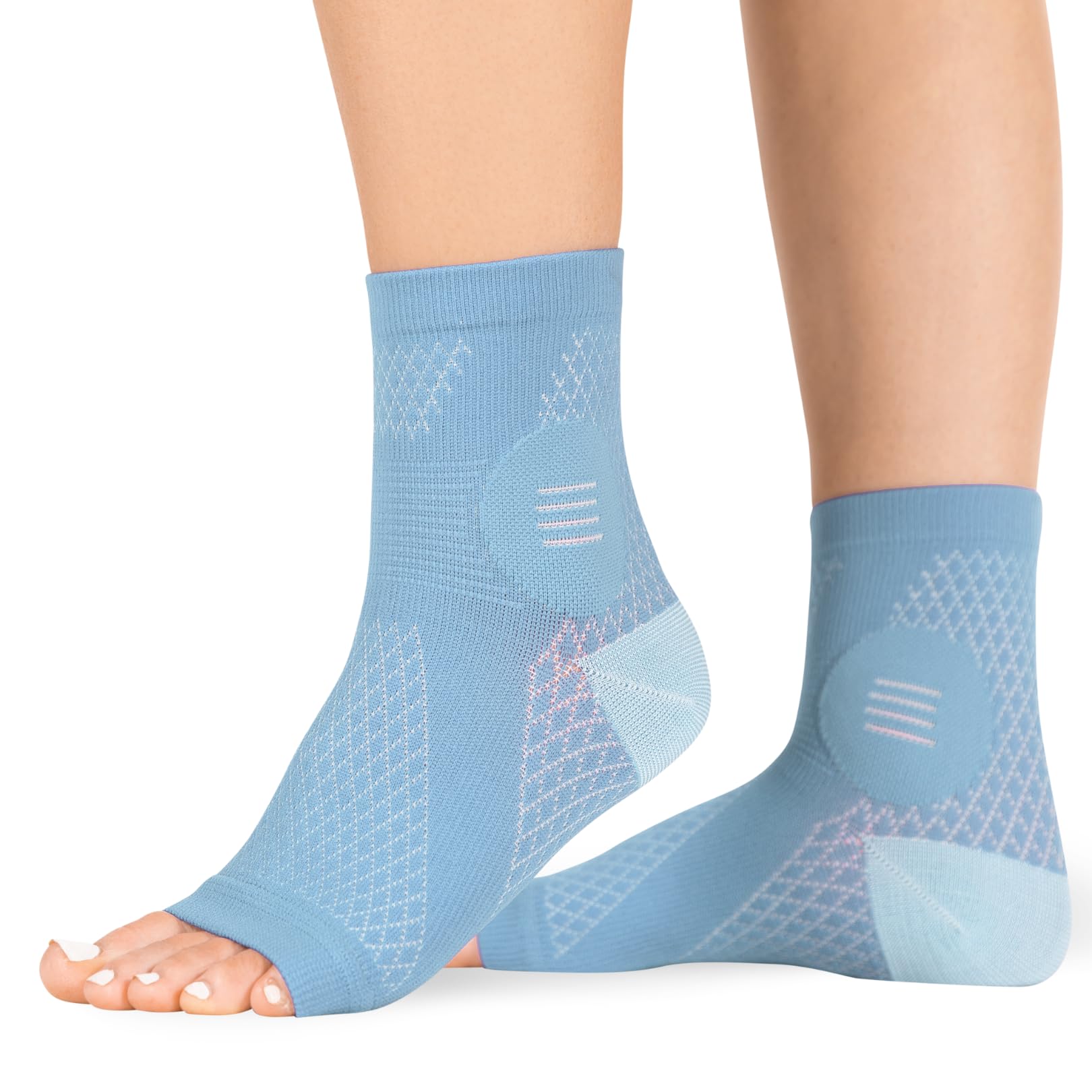 BraceAbility Neuropathy Socks - Peripheral Neuritis Compression Diabetic Toeless Foot Sleeves for Nerve Damage in Feet, Ankle Gout, Plantar Fasciitis Relief for Men and Women (XL - Light Blue)