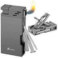 Pipe Lighter with Pipe Stand, Refillable Butane Lighter with Stainless Steels 3 Pipe Tools Cleaner, 5 in 1 Soft Flame Lighter, Portable Pipe Lighters for Outdoor Indoor with Gift Box (Gray)
