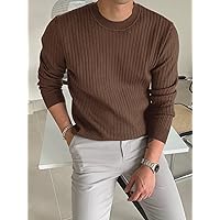Sweaters for Men- Men Ribbed Knit Sweater (Color : Coffee Brown, Size : Small)