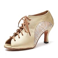 Minishion Women's Lace-up Mesh Leather Latin Dancing Shoes Ankle Sandals