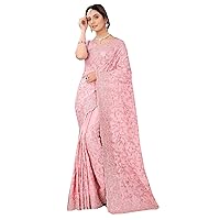 Pink Cocktail Party Indian Glitter Embroidered Women Wear Organza Saree Blouse Zarkan Stone Work Fancy Sari 1285