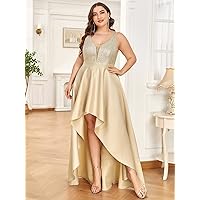 Dresses for Women 2023 Plus Contrast Sequin High Low Dress (Color : Champagne, Size : X-Large)