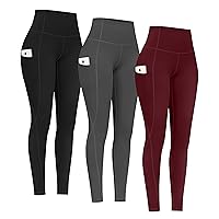PHISOCKAT 3 Pack High Waist Yoga Pants with Pockets, Tummy Control Leggings, Workout 4 Way Stretch Yoga Leggings