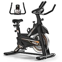 Exercise Bike-Stationary Bikes Indoor Cycling Bike, Workout Bike Belt Drive Black Orange Indoor Exercise Bike with LCD Monitor & Comfortable Seat Cushion