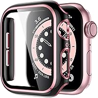 Cover for Apple Watch Case 45mm 41mm 44mm 40mm 42mm 38mm Accessories PC Tempered Glass Screen Protector iWatch Series 7 8 5 6 SE (Color : Black Pink, Size : 45mm Series 7 8)