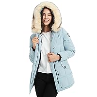 Women's Padded Jacket, Ladies Fur Hooded Thickened Vegan Down Long Parka Winter Outwear Warm Puffer Coat XS-XXL