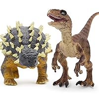 Gemini&Genius Ankylosaurus and Velociraptor Dinosaur Toys for Kids, Lifelike Dino Action Figures, Great for Collection Gifts, Cake Toppers, Toddler Stocking Stuffers, Kids Fun Party Favors