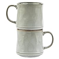 KooK Glazed Coffee Mugs, Ceramic, Microwave & Dishwasher Safe, 13 oz, Java/Slate, Set of 2