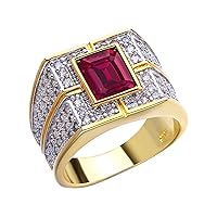 10K 14K 18K Real Gold 1ct Mens Ruby Ring Emerald Cut Red Ruby Engagement Rings for Men Best Gift for Husband Boyfriend Dad Size #4-15