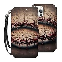 Crown of Thorns Wallet Cases for iPhone 12 Mini with Card Holder - Flip Leather Phone Wallet Case Cover with Card Slots and Wrist Strap,5.4 Inch