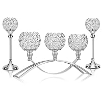 Silver Crystal Candle Holders Decorative Candelabra 3 Arms Candlesticks Holder Table Centerpiece Center Pieces Decoration for Dining Table Home Decor, Wedding, Party, Anniversary