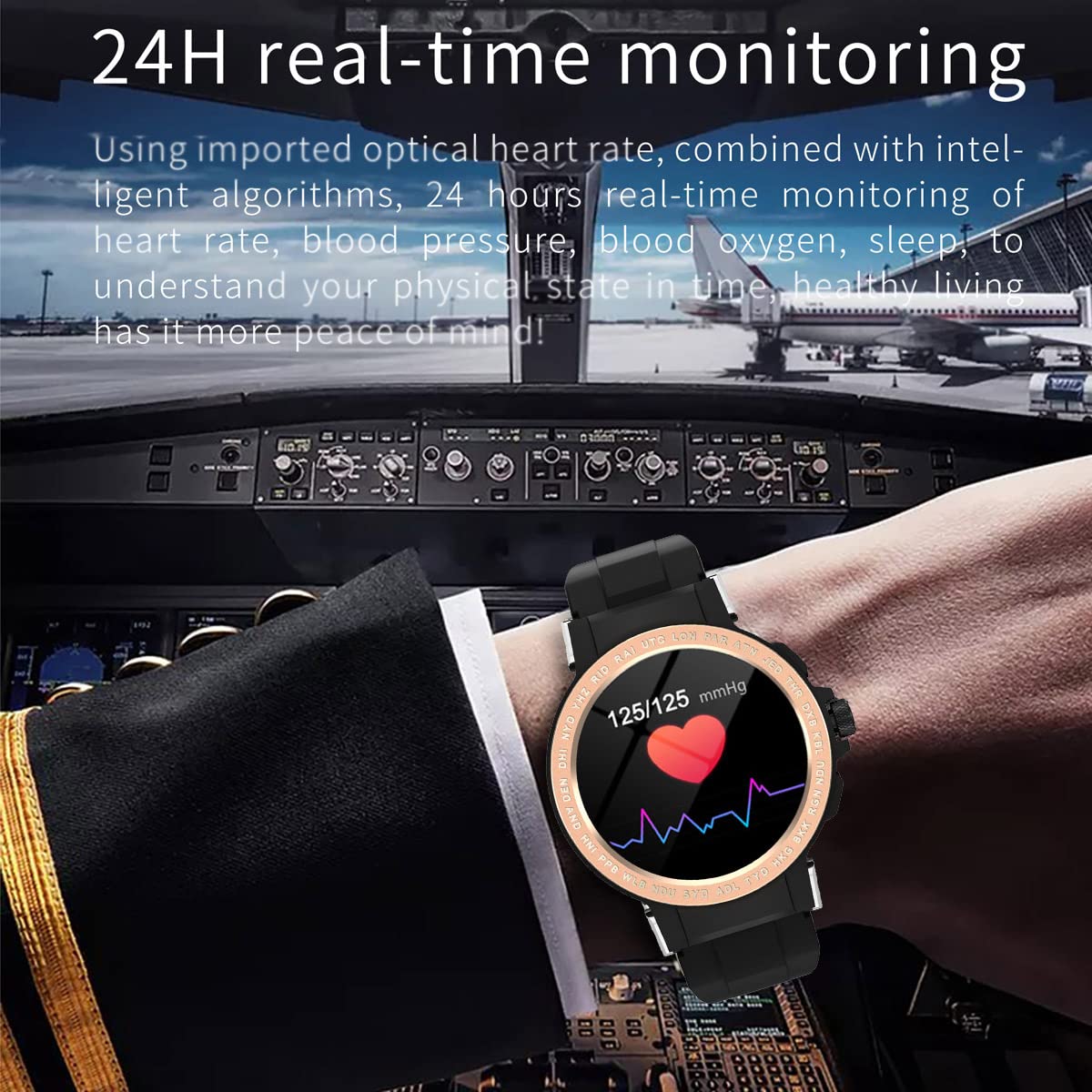 MOKCF High End Men Smart Watch Outdoor Fitness Watches with 24 Sports Modes, Ip68 Waterproof Smartwatch, Blood Oxygen Heart Rate Monitor (Gold)