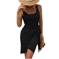 Dresses for Women - Ribbed Knit Knot Side Wrap Dress