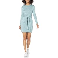 London Times Women's Crew Neck Ls Sweater Dress with Sash