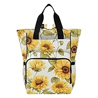 Sunflower White Diaper Bag Backpack for Men Women Large Capacity Baby Changing Totes with Three Pockets Multifunction Nappy Changing Bag for Picnicking Playing Shopping