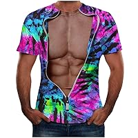 Mens 3D Fake Abs T Shirts 2024 Fashion Tie Dye Printed Short Sleeve Costume Novelty Tees Shirt Crewneck Muscle Tops