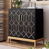 Carved Storage Cabinet, Spacious & Stylish Sideboard Cabinet, Modern Buffet Unit with Ample Storage, Shelves & Doors for Kitchen, Dining, Office, Living Spaces, Black