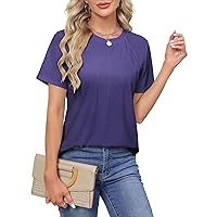 ZANZEA Women's Short Sleeve Shirts Crew Neck Eyelet Embroidery Tops Womens Blouses Dressy Casual Lace Flowy Summer T Shirts