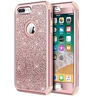 Hython for iPhone 8 Plus, iPhone 7 Plus Case, Heavy Duty Protective Bling Glitter Sparkle Hard Shell Hybrid Shockproof Rubber Bumper Cover, Rose Gold