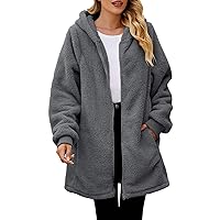 Women Oversized Fleece Jackets Fuzzy Fleece Hoodies Zip Up Outerwear Coat Fleece Coat with Pockets