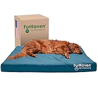 Furhaven Water-Resistant Cooling Gel Dog Bed for Large Dogs w/ Removable Washable Cover, For Dogs Up to 95 lbs - Indoor/Outdoor Logo Print Oxford Polycanvas Mattress - Deep Lagoon, Jumbo/XL