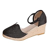 Sketches Arch Support Sandals Wedge Sandals Versatile Braided Buckle Breathable Wedge Fashion Sandals for Women Clear