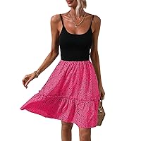 OYOANGLE Women's Printed Ruffle Hem Sleeveless Cami Short Dress Summer Casual Dresses