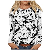 FYUAHI Women's Long Sleeve Shirts for Women Dressy Fashion Casual Long Sleeve Print Round Neck Pullover Top Blouse