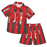 Shark Red Boys Hawaiian Shirts Summer Shorts Sets Button Down Short Sleeve Summer Beach Set Suit,3T