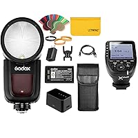 Godox V1-S 76Ws 2.4G TTL Round Head Camera Flash with Godox XPro-S Flash Trigger Compatible for Sony Camera,1/8000 HSS, 480 Full Power Shots, 1.5 sec. Recycle Time,Rechargeable 2600mAh Li-ion Battery