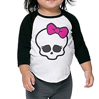 Monster High Skull Logo Kids 3/4 Sleeve Vintage Baseball Shirts Black