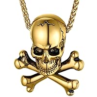 GoldChic Jewelry Skull Necklaces For Men, Stainless Steel Gothic Skeleton Necklace Viking Norse Runes Halloween Gifts for Man Boys