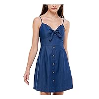 Rosie Harlow Womens Navy Smocked Bow Front Spaghetti Strap Sweetheart Neckline Short Fit + Flare Dress Juniors XXL