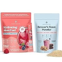 Mommy Knows Best Breastfeeding Support Duo: Hydrating Mom Fuel Electrolyte Drink Mix (16 Ct) Brewer's Yeast Powder - Lactation Support (15 oz) - Ideal for Lactation Cookies, Smoothies, and Recipes