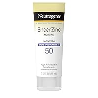 Sheer Zinc Oxide Dry-Touch Sunscreen Lotion with Broad Spectrum SPF 50, Water-Resistant, Hypoallergenic & Non-Greasy Mineral Sunscreen, 3 fl. oz