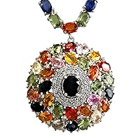 56.6 Carat Natural Multicolor Ceylon Sapphire and Diamond (F-G Color, VS1-VS2 Clarity) 14K White Gold Luxury Necklace for Women Exclusively Handcrafted in USA