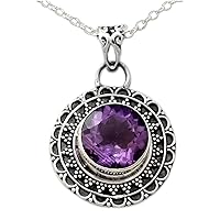 NOVICA Handmade .925 Sterling Silver Amethyst Pendant Necklace Ornate Purple India Birthstone 'Maharashtra Princess'