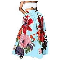 XJYIOEWT Maternity Dresses,Women Bohemian Floral Print Maxi Skirt High Waist Pocket Party Beach Long Skirt Summer Dress