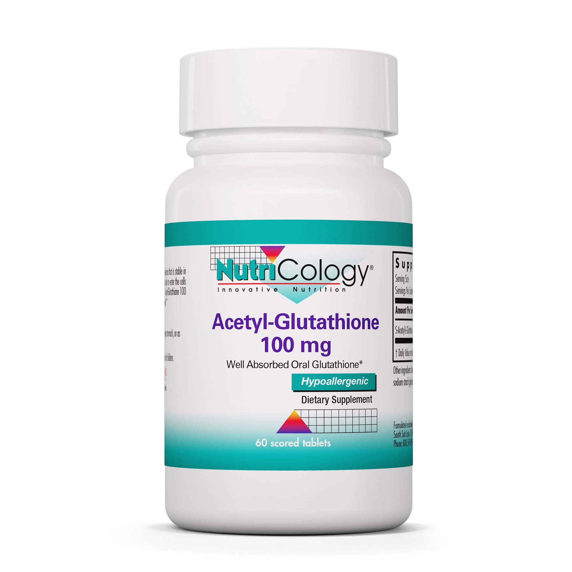NutriCology Acetyl Glutathione 100mg - Well-Absorbed, Hypoallergenic - 60 Scored Tablets