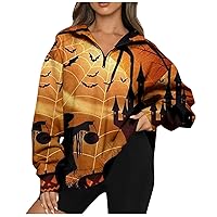 Halloween Sweatshirts For Women Pumpkin Face Hoodie Quarter Zip Pullover Trendy Fall Outfits Y2k Winter Clothes